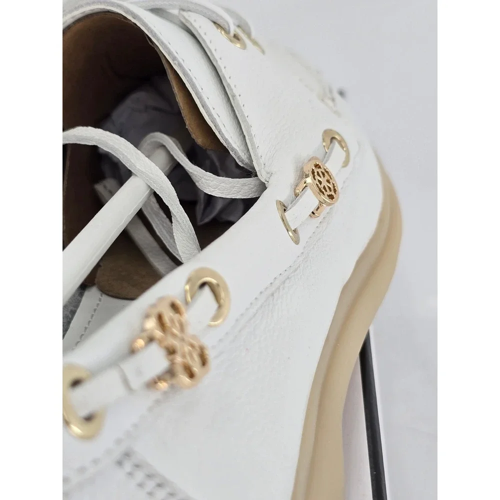 Guess Yomaya Boat Shoes Womens 6 White Leather Loafers Moccasins - NEW